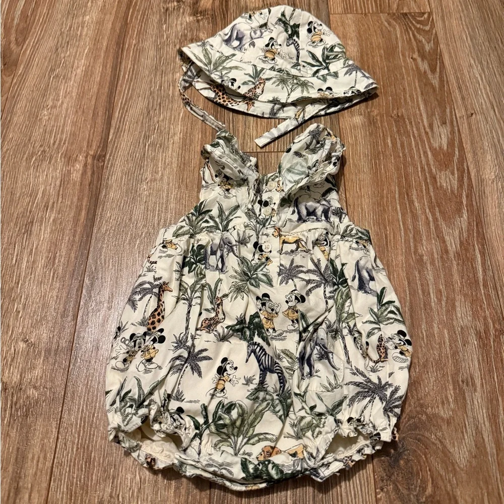 DISNEY X JANIE AND JACK Mickey Safari Romper with Hat - Picture 2 of 3